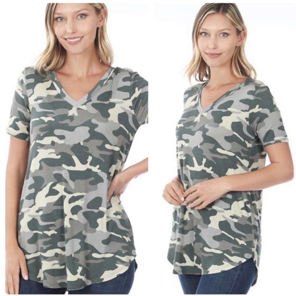 V-neck Camo Top{green, gray, & cream}Various Sizes